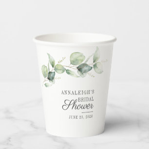 Vasos De Papel Baby Shower de Eucalipto con Letra Script