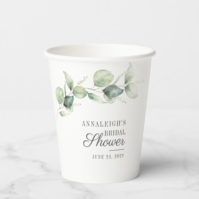 Vasos De Papel Baby Shower de Eucalipto con Letra Script (Reverso )