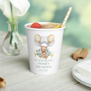 Vasos De Papel Baby Shower de Eucalyptus Bearly Wait Bear y Ballo