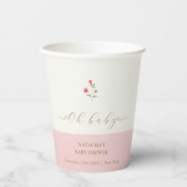 Vasos De Papel Baby Shower de flor silvestre Minimalista rosa