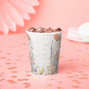 Vasos De Papel Baby Shower de Flor Silvestre Presionada Rosa