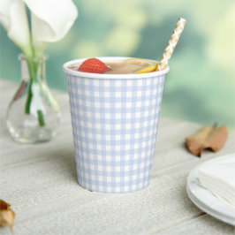 Vasos De Papel Baby Shower de Gingham azul y blanco