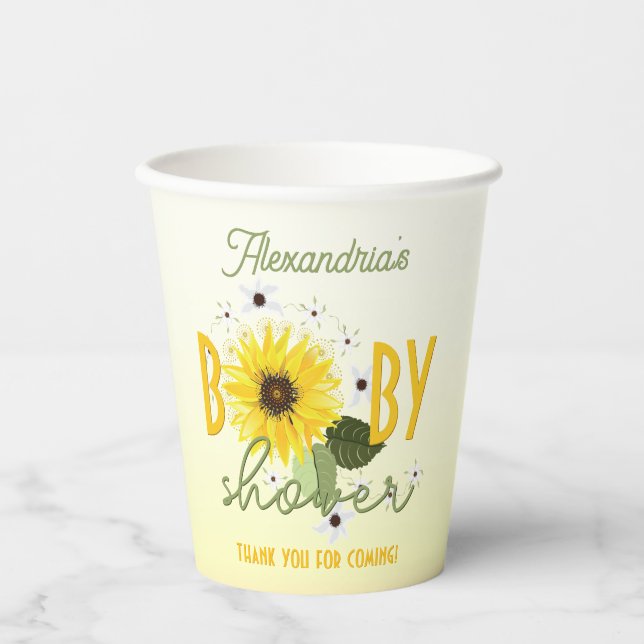 Vasos De Papel Baby Shower de girasol (Anverso)