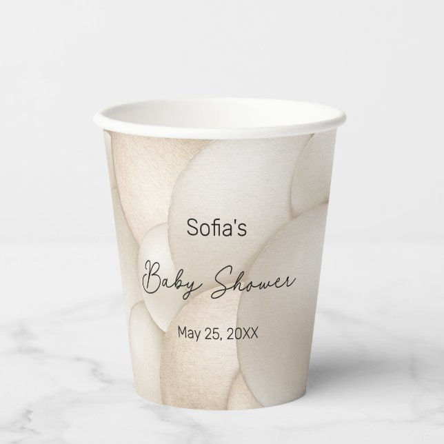 Vasos De Papel Baby Shower de globo aerostático Beige (Anverso)