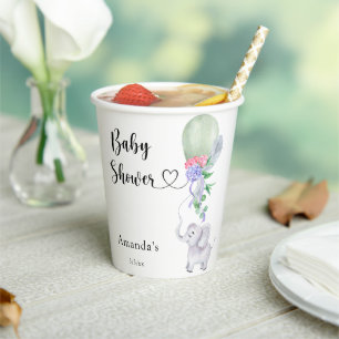 Vasos De Papel Baby Shower de globos y elefantes
