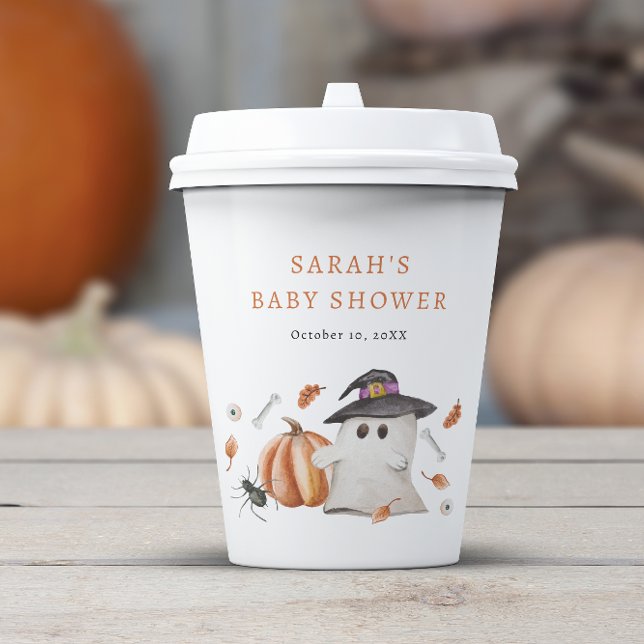 Vasos De Papel Baby Shower de Halloween (A Little Boo Is Almost Due Baby Shower Paper Cup Halloween Ghost Pumpkins)