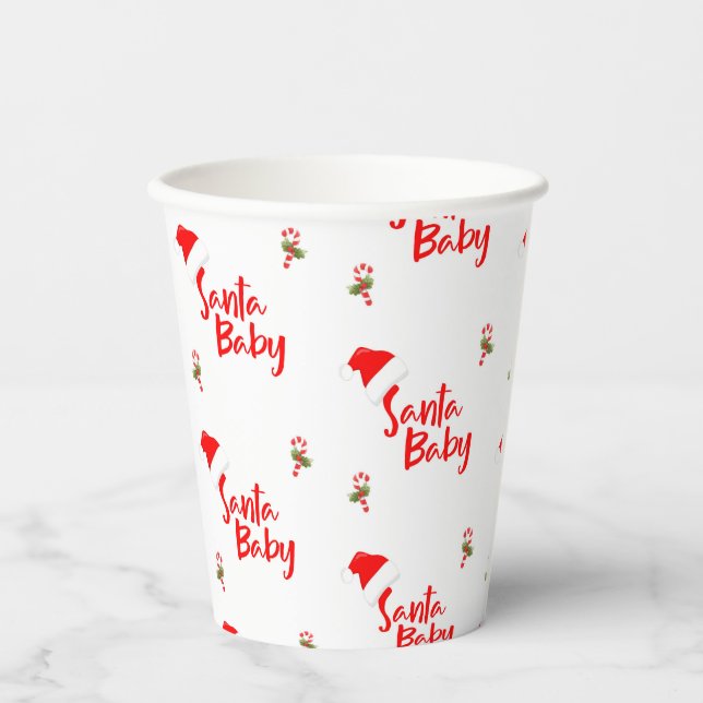 Vasos De Papel Baby Shower de invierno Santa Baby (Anverso)
