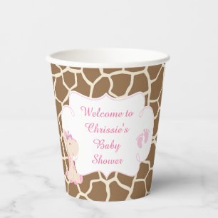 Vasos De Papel Baby Shower de jirafa rosada