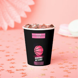 Vasos De Papel Baby Shower de la boleta de baloncesto rosa modern