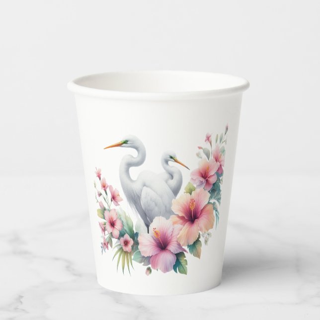 Vasos De Papel Baby Shower de la costa de aves tropicales Egret (Anverso)