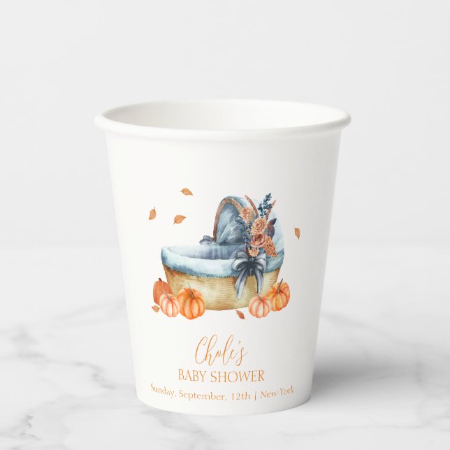 Vasos De Papel Baby Shower de la cuna de calabaza de piel de roll (Anverso)