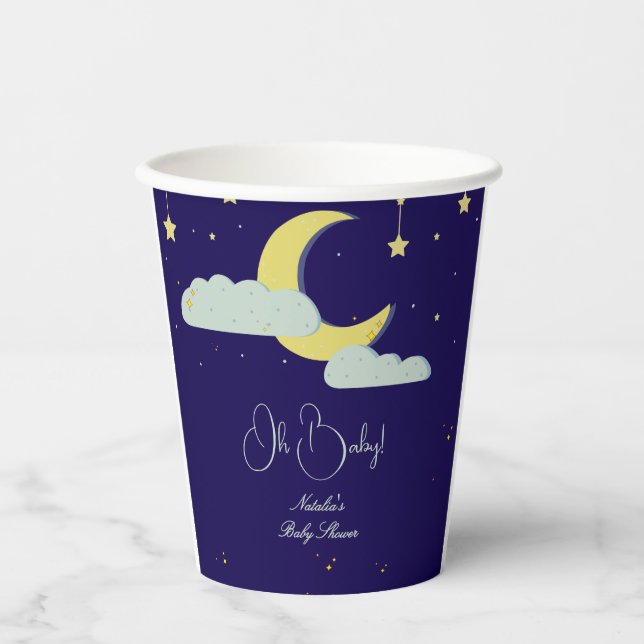 Vasos De Papel Baby Shower de la estrella celestial de la luna az (Anverso)