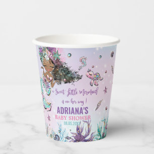 Vasos De Papel Baby Shower de la sirena de piel marrón africana