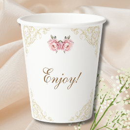 Vasos De Papel Baby Shower de las flores rosadas Peony Rococo