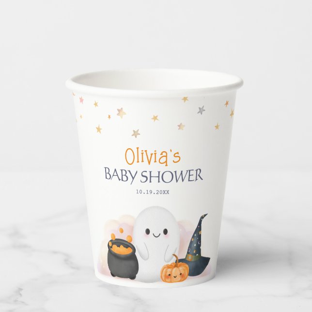 Vasos De Papel Baby Shower de Little Boo de Halloween (Anverso)