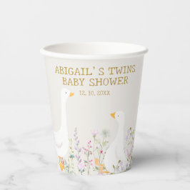 Vasos De Papel Baby Shower de los gemelos Watercolor Goose Wildfl