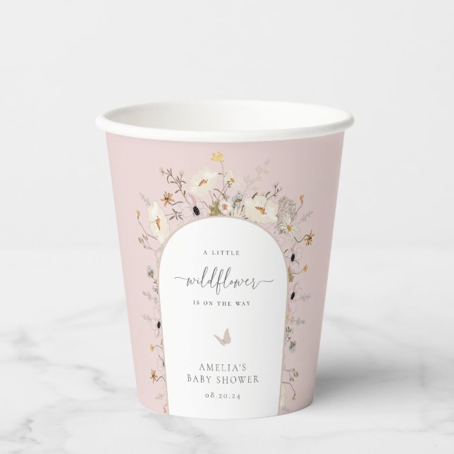 Vasos De Papel Baby Shower de marco de flores silvestres (Anverso)