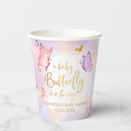 Vasos De Papel Baby Shower de mariposa morada de oro rosa
