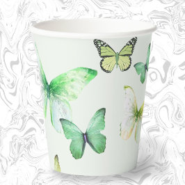 Vasos De Papel Baby Shower de mariposa neutra de género verde