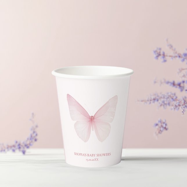 Vasos De Papel "Baby Shower de mariposa rosa pastel (Subido por el creador)