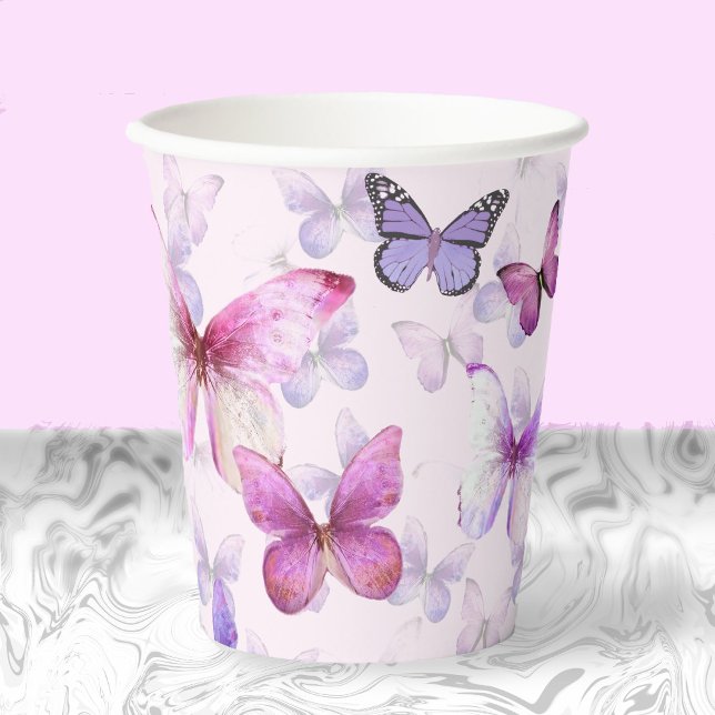 Vasos De Papel Baby Shower de mariposa rosa y morada (Subido por el creador)