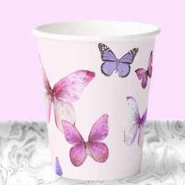 Vasos De Papel Baby Shower de mariposa rosa y morada