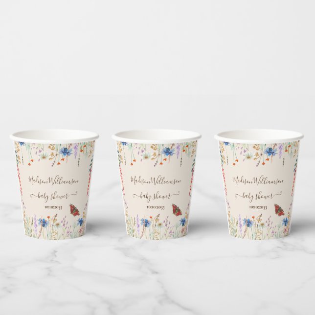 Vasos De Papel Baby Shower de mariposa Wildflower Meadow (Multi)