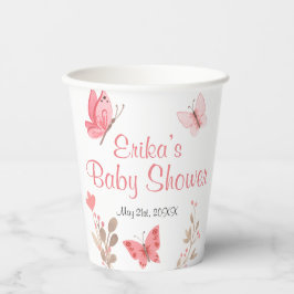 Vasos De Papel Baby Shower de mariposas y flores rosadas