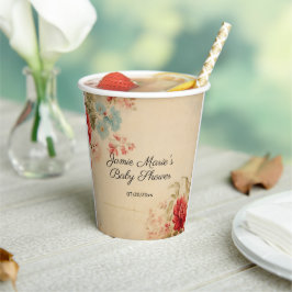 Vasos De Papel Baby Shower de Navidad con Floral Invernal Vintage