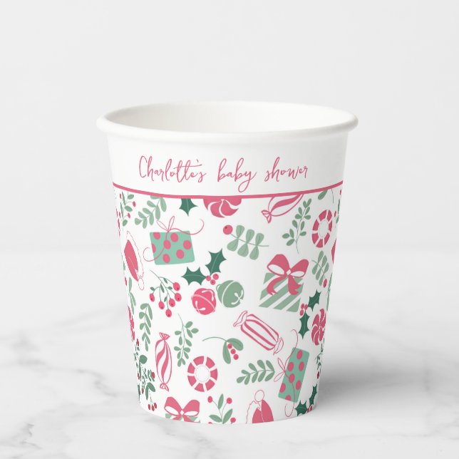 Vasos De Papel Baby Shower de Navidades festivos (Anverso)