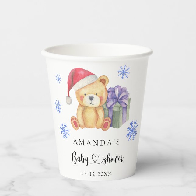 Vasos De Papel Baby Shower de oso de peluche de invierno (Anverso)