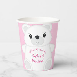 Vasos De Papel Baby Shower de oso polar rosa
