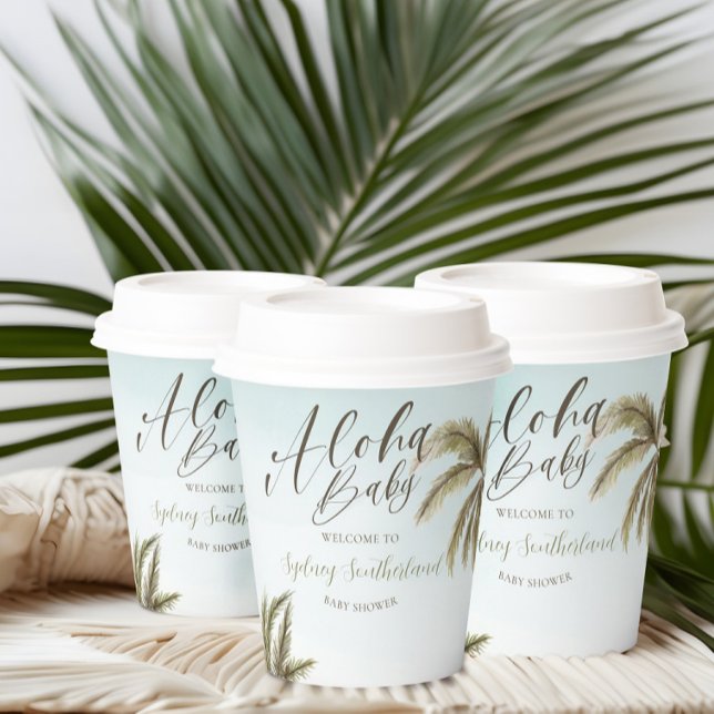 Vasos De Papel Baby Shower de Palm Trees Acuarelas Tropicales (Tropical Watercolor Palm Trees Baby Shower Paper Cups)