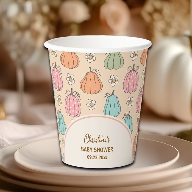 Vasos De Papel Baby Shower de patrón de calabaza beige neutra col (Subido por el creador)