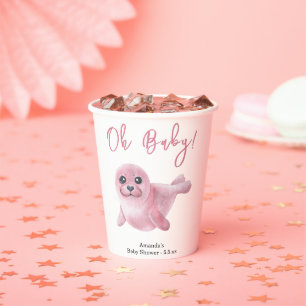 Vasos De Papel Baby Shower de sellos rosados