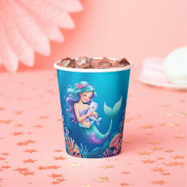Vasos De Papel Baby Shower de sirena azul bajo el mar