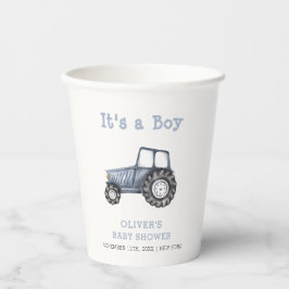Vasos De Papel Baby Shower de Tractor de color acuático Boho Boy