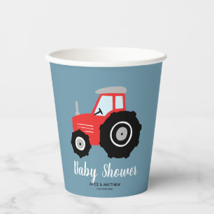 Vasos De Papel Baby Shower de Tractor Rojo Rústico y Cuto para Ni