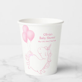 Vasos De Papel Baby Shower de unicornio con globo rosa
