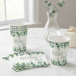 Vasos De Papel Baby Shower de Verde Eucalipto