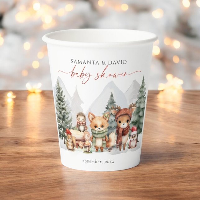 Vasos De Papel Baby Shower de Woodland Winter Animals (Subido por el creador)