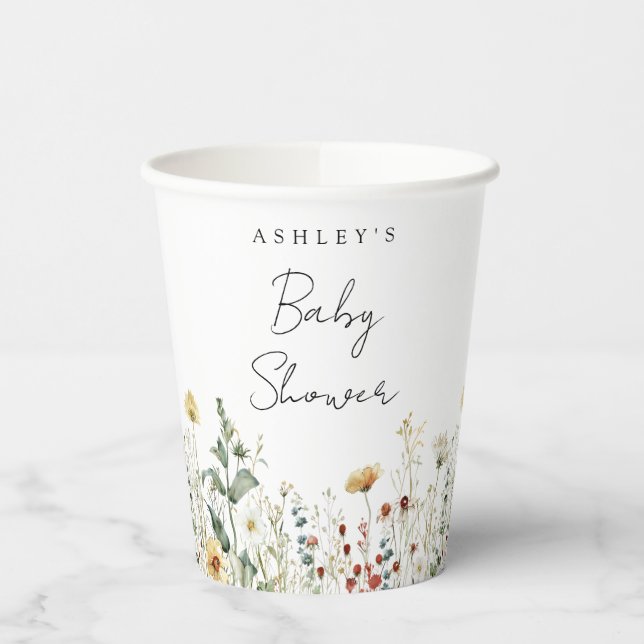 Vasos De Papel Baby Shower del estadio Summer Wildflower (Izquierda)