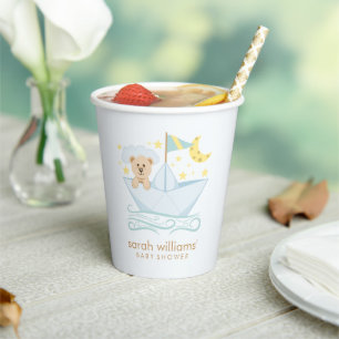 Vasos De Papel Baby Shower del oso de barca de papel dulce