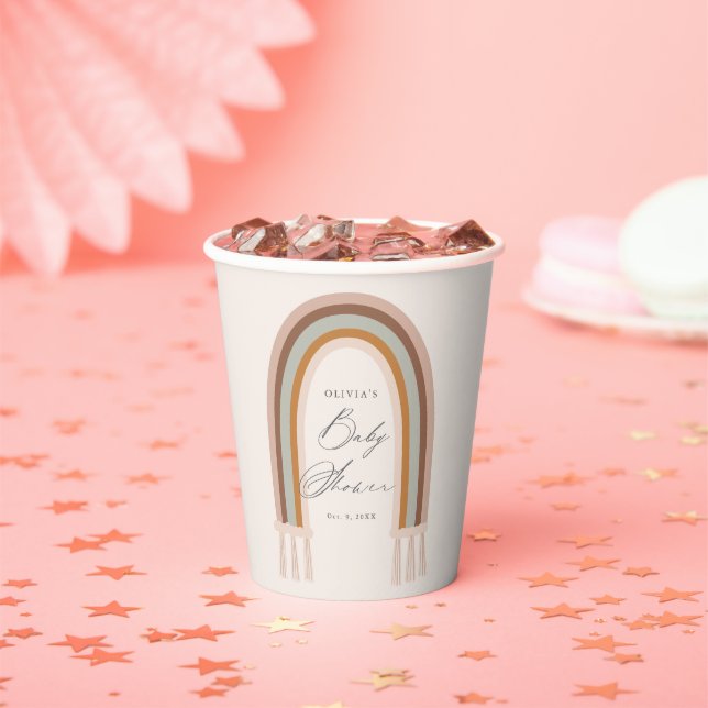 Vasos De Papel Baby Shower del tono del arcoiris del Boho (in situ)