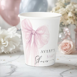 Vasos De Papel Baby Shower Elegante con Lazo Rosa