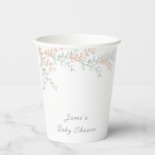 Vasos De Papel Baby Shower Eucalyptus simple y elegante (Anverso)