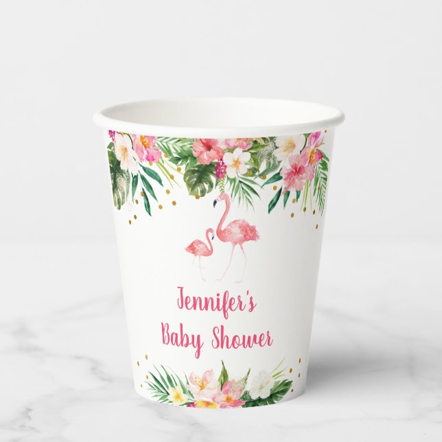 Vasos De Papel Baby Shower Flamingo Tropical (Anverso)