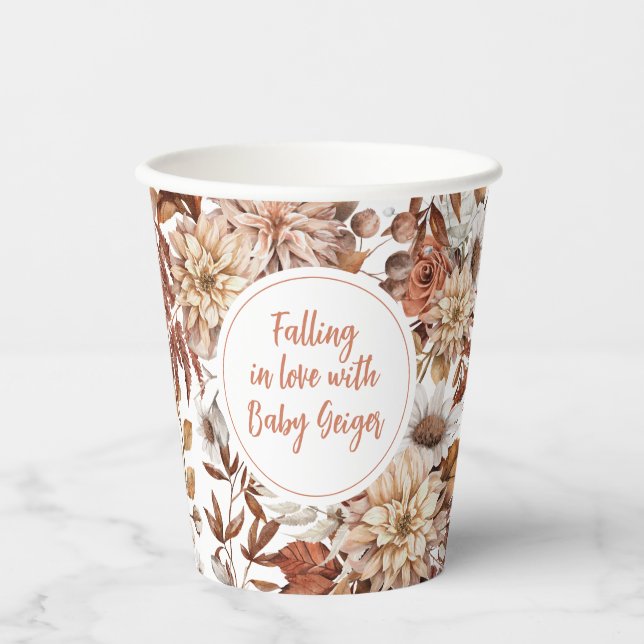 Vasos De Papel Baby Shower Floral Acuarela de Otoño (Anverso)