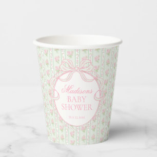 Vasos De Papel Baby Shower Floral Antiguo Verde Elegante