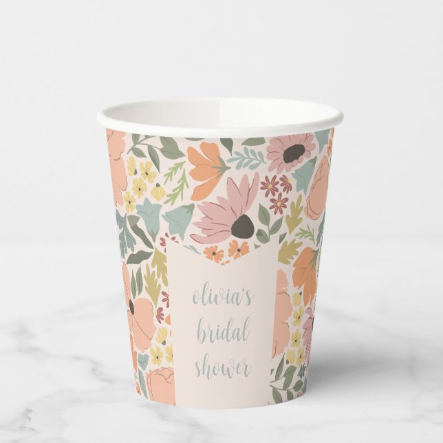 Vasos De Papel Baby Shower Floral Personalizado  (Izquierda)
